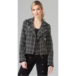Promesa Brown Tweed Fully Lined  Asymmetric Moto Zip Blazer Size S Gossip Girl